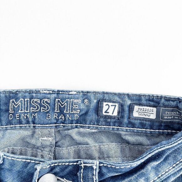 Miss Me Womens Mid-Rise Straight-Leg Skinny Fit Denim Jeans Blue Medium-Wash 27 - Picture 9 of 9